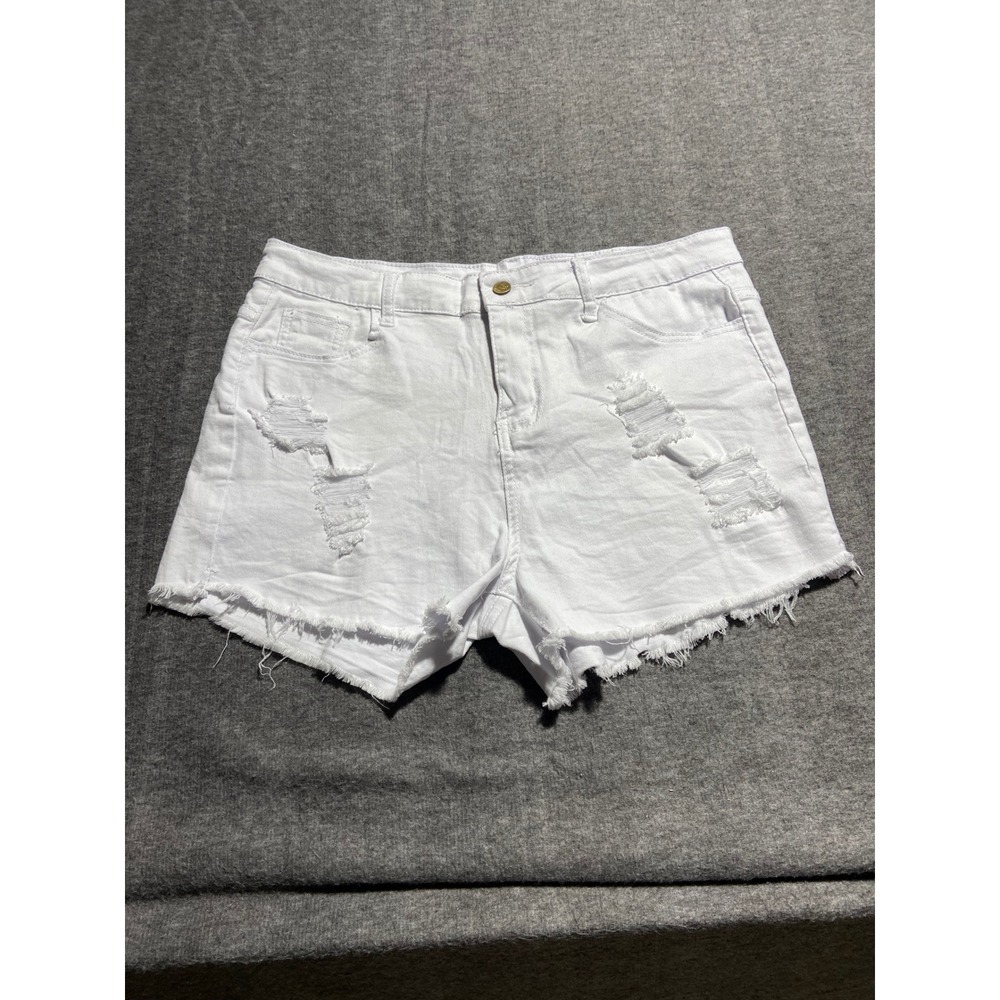 Allabreve Denim Shorts White Distressed Frayed Hem Plus Size 1XL A22203